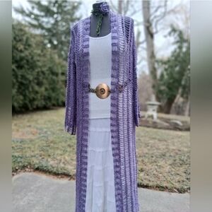 Purple Mesh Long Crochet Boho Sweater NWT M/L